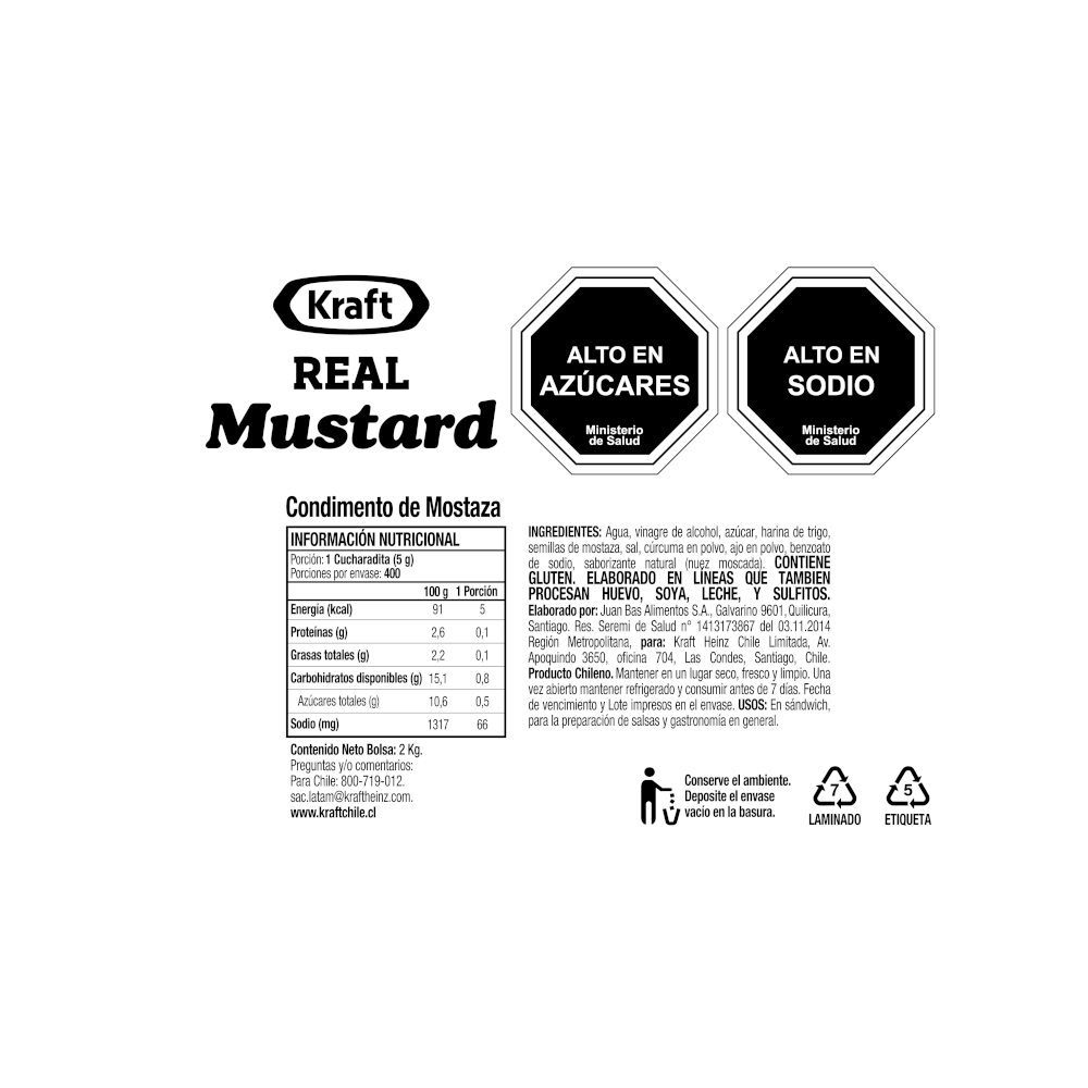 Kraft Mostaza Bolsa 2Kg